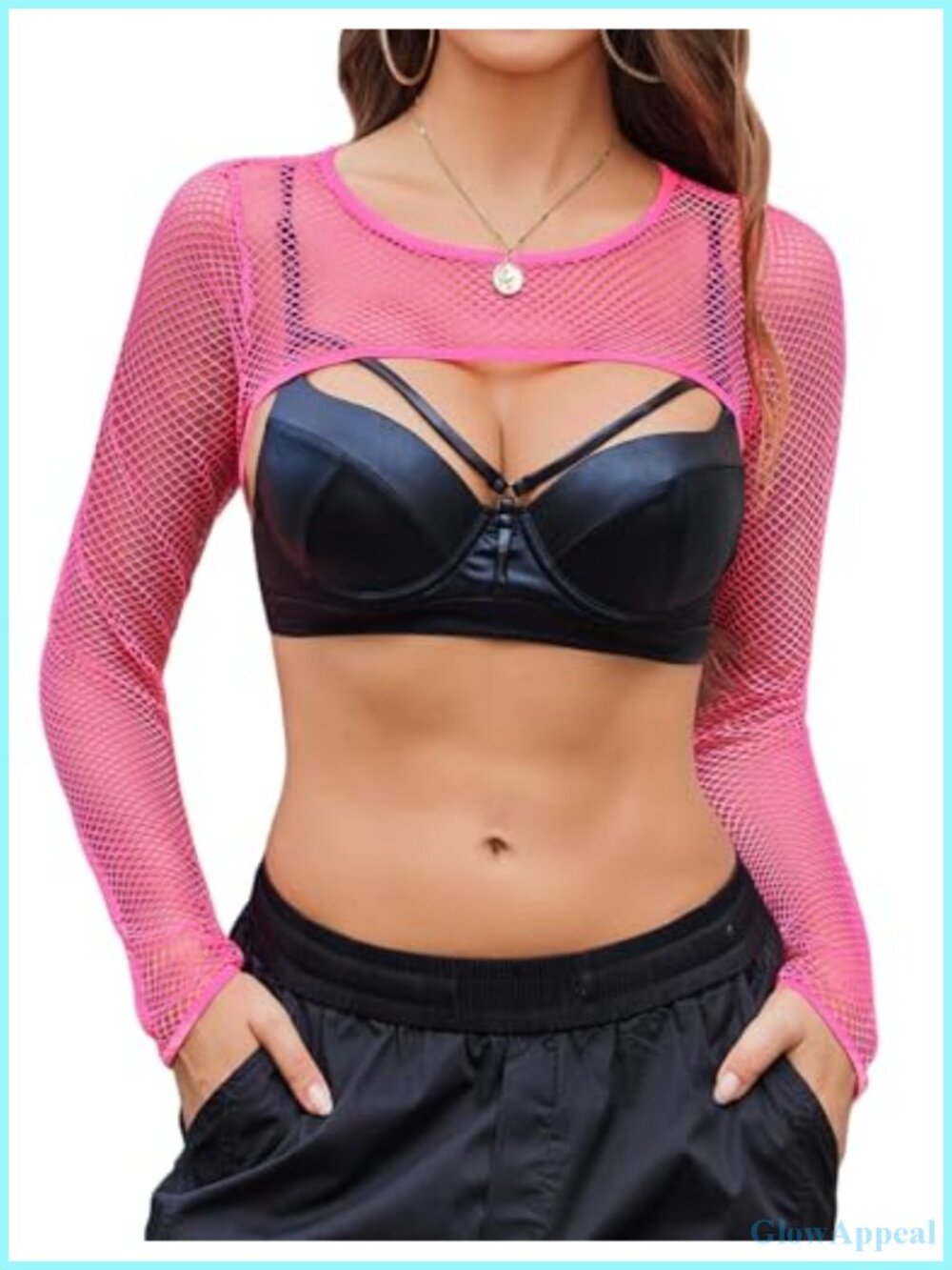 Long Sleeve Mesh Crop Top Sheer Mock Neck Blouse